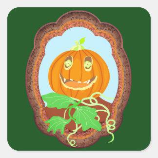 Halloween-pumpa leende infall och spöklik fyrkantigt klistermärke