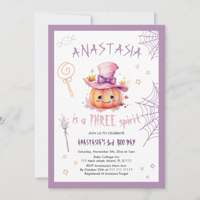 Halloween Pumpa Ljus Skrämmande Babyflicka 3-års F Inbjudningar (Framsida)