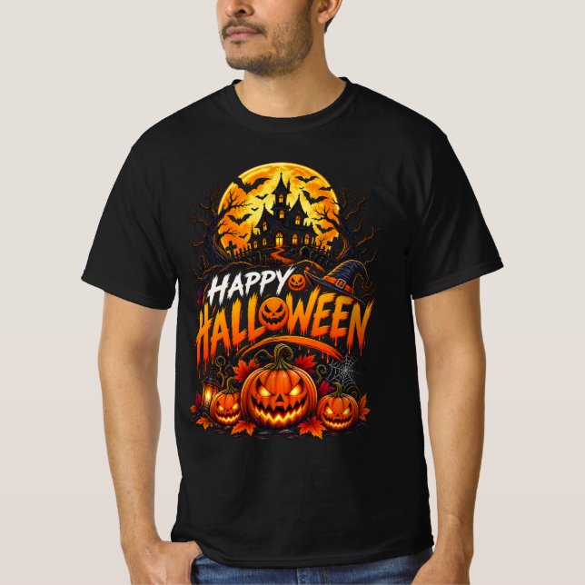 Halloween Pumpa Mån Magi T Shirt (Framsida)