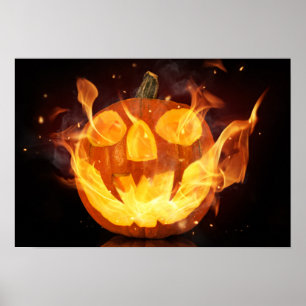 Halloween-pumpa med brandflamma poster