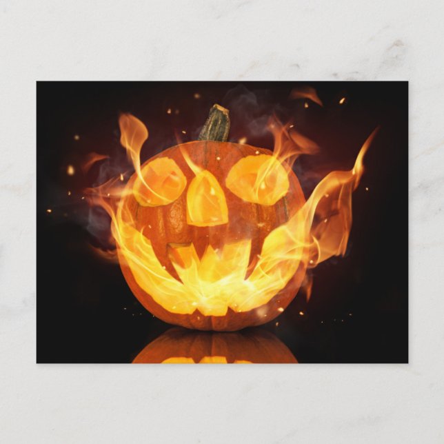 Halloween-pumpa med brandflamma vykort (Framsida)