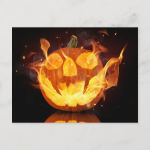 Halloween-pumpa med brandflamma vykort