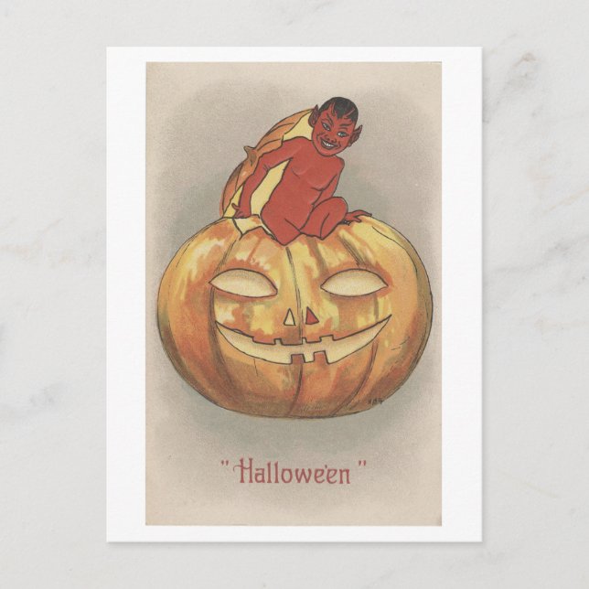 Halloween-pumpa med djävul från svunna tider vykort (Framsida)