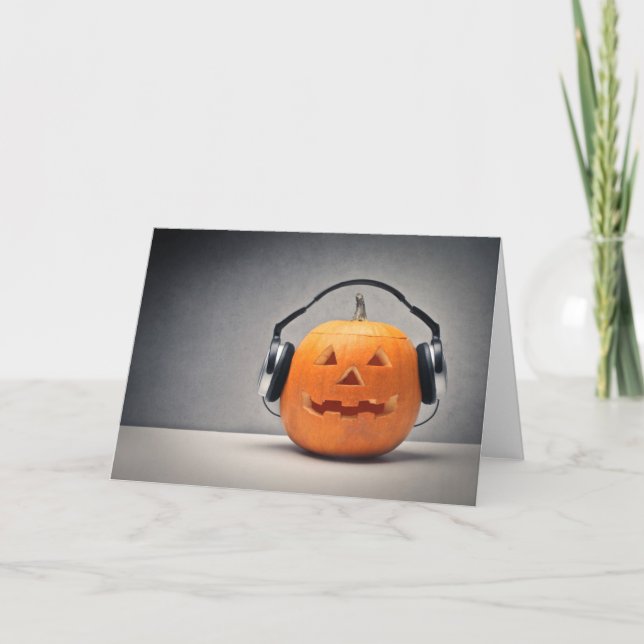 Halloween-pumpa med hörlurar för musik kort (Framsida)