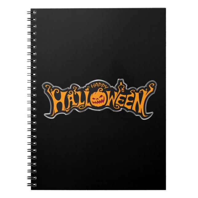 Halloween-pumpa med röda ögon i silverram anteckningsbok (Framsidan)