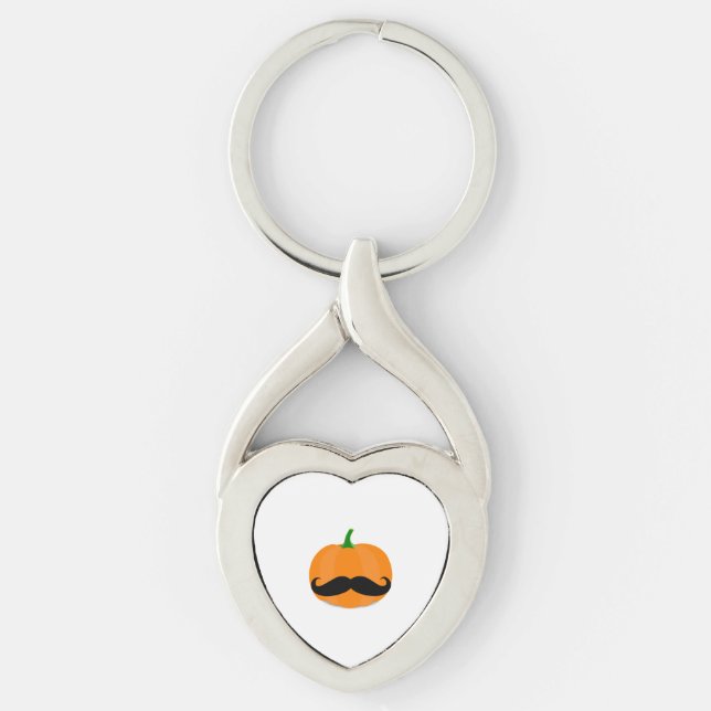 halloween-pumpa med skägg twisted heart silverfärgad nyckelring (Framsidan)