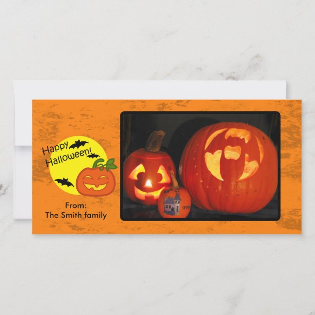 Halloween-pumpa med tryckt bakgrund julkort (Framsida)