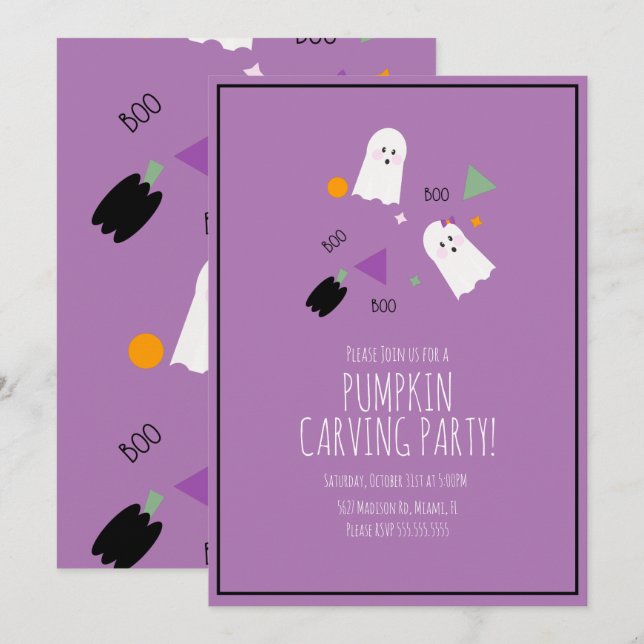 Halloween-pumpa Mycket söt spökkonfetti Inbjudningar (Fram/baksida)