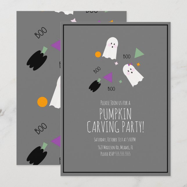 Halloween Pumpa Mycket Söt Spöklik Konfetti Inbjudningar (Fram/baksida)
