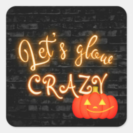 Halloween-pumpa Neon skylt på tegel Fyrkantigt Klistermärke