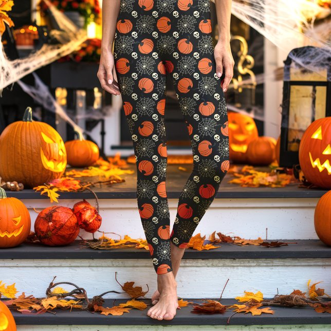 Halloween Pumpa och Dödskalle Festlig Leggings (Skapare uppladdad)