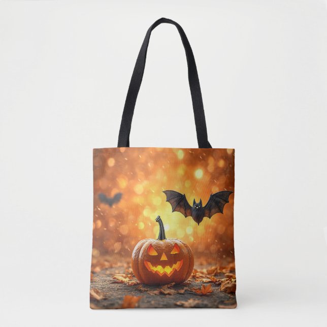 Halloween-pumpa och fladdermus tygkasse (Framsida)