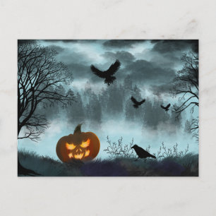 Halloween-pumpa och räv vykort