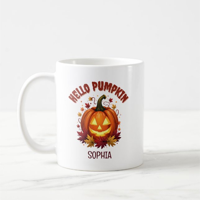 Halloween Pumpa | Personlig Höstlöv Kaffemugg (Vänster)