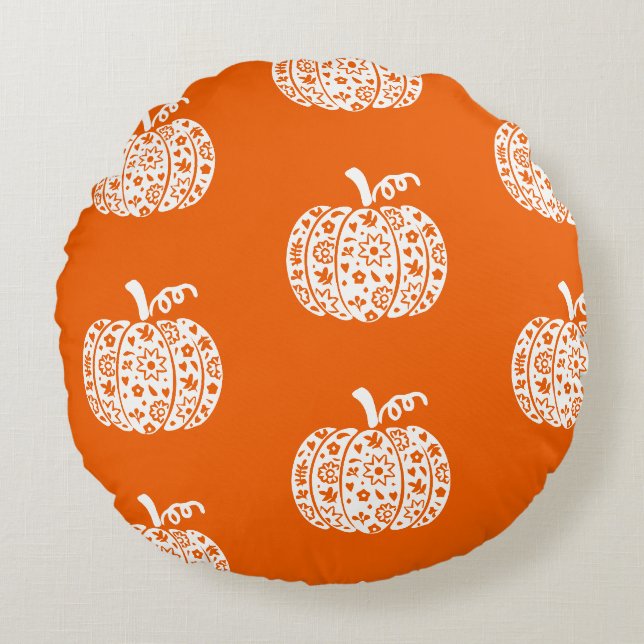 Halloween Pumpa, Rolig Halloween, Halloweenfest  Rund Kudde (Framsidan)