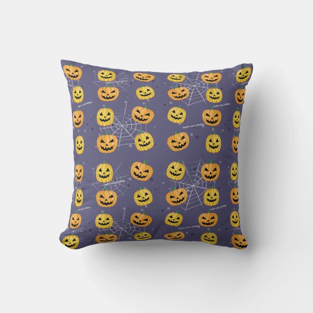 Halloween-pumpa - Roligt Mönster Kudde (Framsida)
