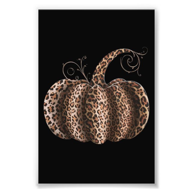 Halloween Pumpa Rutig Leopard Höst Tacksgiving  Fototryck (Framsidan)