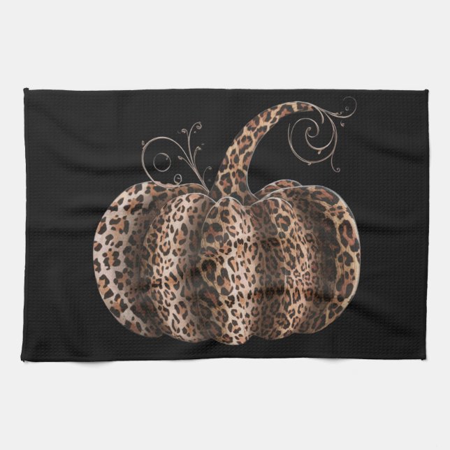 Halloween Pumpa Rutig Leopard Höst Tacksgiving  Kökshandduk (Horisontell)