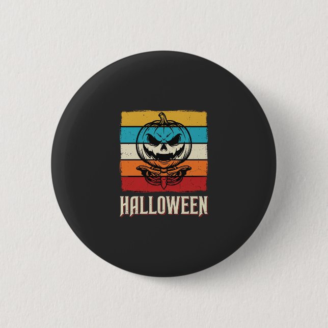 Halloween Pumpa Skalle Retro Vintage Knapp (Framsida)