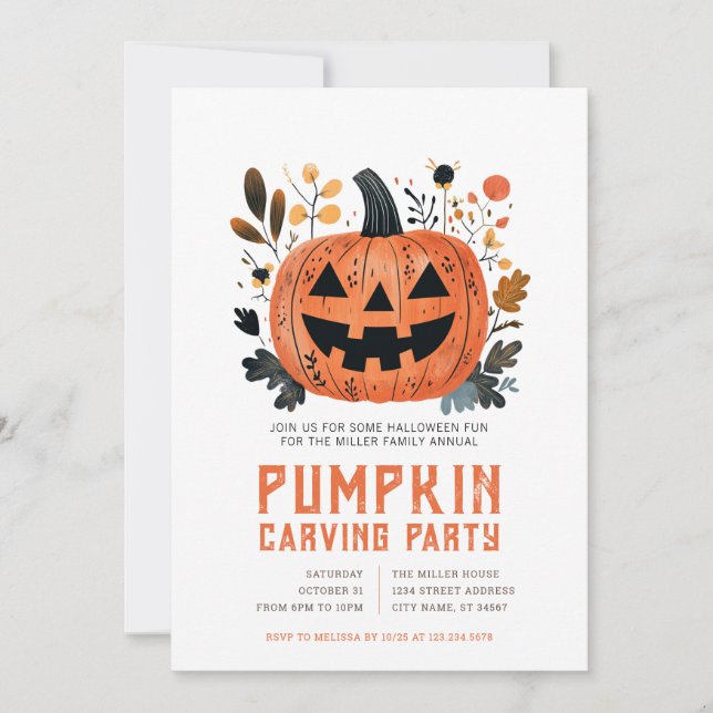 Halloween-pumpa Skär Fest Inbjudningar (Framsida)