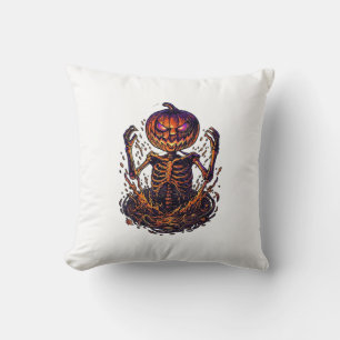 Halloween Pumpa Skelett Magisk Portal Flammor_1 Kudde