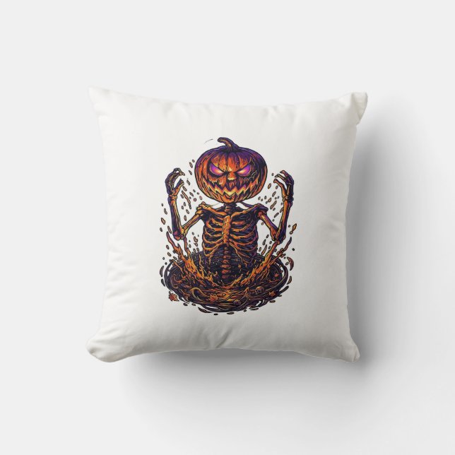 Halloween Pumpa Skelett Magisk Portal Flammor_1 Kudde (Framsida)