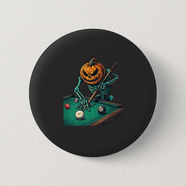 Halloween Pumpa Skelett Spelar Pool Biljard  Knapp (Framsida)
