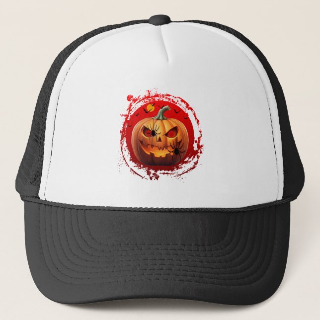 halloween-pumpa skrämmande spindlar fladdermöss keps (Framsida)