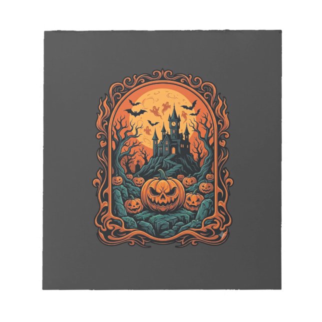 Halloween Pumpa Spökhus Fullmåne Fladdermöss Anteckningsblock (Framsida)