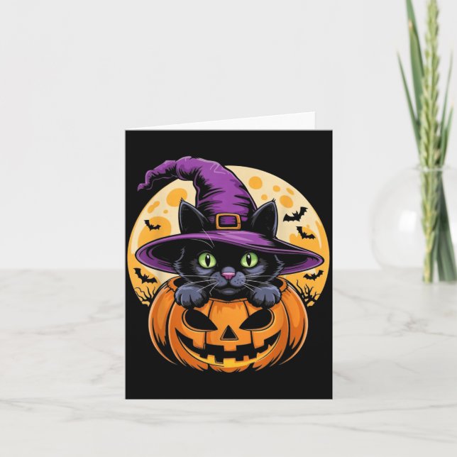 Halloween-pumpa svart katt läskig spöklik kort (Framsida)