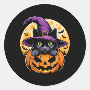 Halloween-pumpa svart katt läskig spöklik runt klistermärke