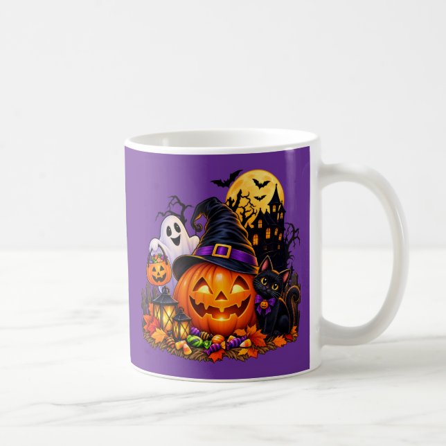 Halloween-pumpa & svart katt-mugg kaffemugg (Höger)