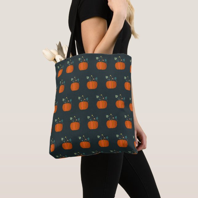 Halloween Pumpa Svart Toteväska Tygkasse (Närbild)