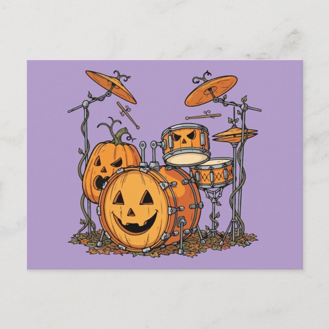 Halloween Pumpa Trumset Illustration Vykort (Framsida)