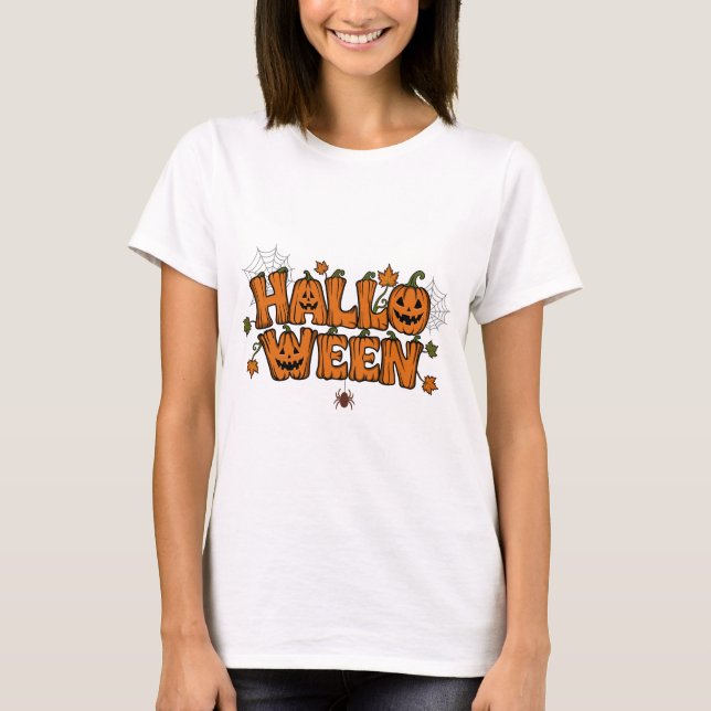 Halloween Pumpa Typografi Dam T-Shirt (Framsida)