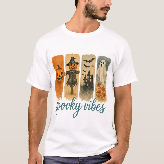Halloween Pumpa Vintage Halloween Spöke T Shirt (Framsida)