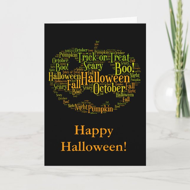 Halloween pumpabu! Svart och orange Wordcloud Kort (Framsida)