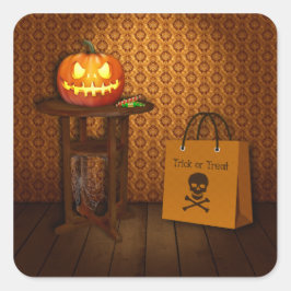 Halloween pumpabus eller godis fyrkantigt klistermärke