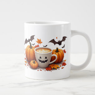 Halloween Pumpakaffe Med Fladdermöss Och Höstlöv Jumbo Mugg