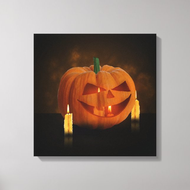 Halloween-pumpalykta med ljus canvastryck (Framsida)