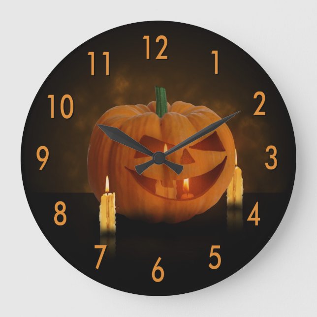 Halloween pumpalykta med stearinljus stor klocka (Framsida)
