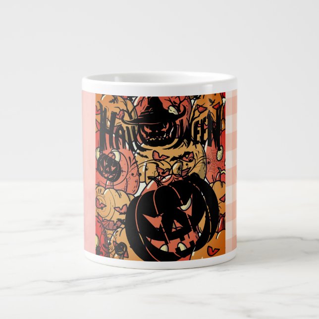Halloween, Pumpapumpa Party, Svart Rosa  Jumbo Mugg (Framsidan)