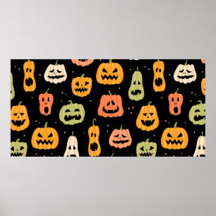 Halloween pumpar sömlös mönster. Hand plockade ill Poster