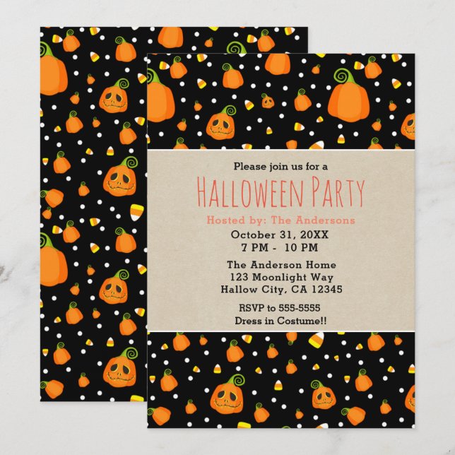 Halloween-pumpar Whimsical fest Inbjudningar (Fram/baksida)