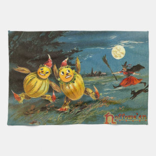 Halloween pumpatecken och häxa kökshandduk