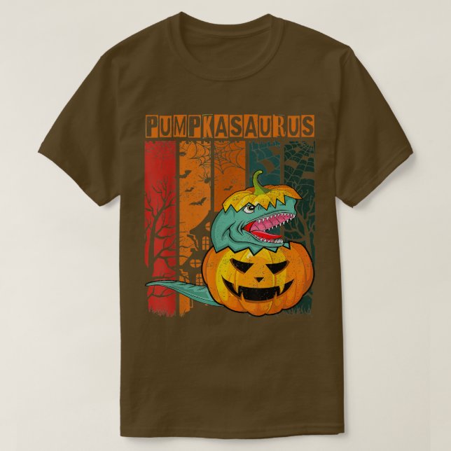 Halloween Pumpkasaurus Dinosaur Kids Boy Pumpkin T Shirt (Design framsida)