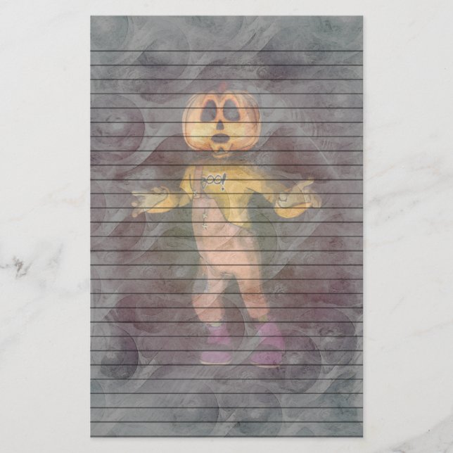 Halloween Pumpkin2 Swirl-stationär linjer, valfrit Brevpapper (Framsida)