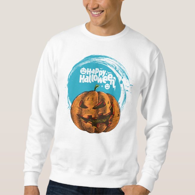 Halloween Pumpkin Ansikte För manar Tshirts Costum Lång Ärmad Tröja (Framsida)