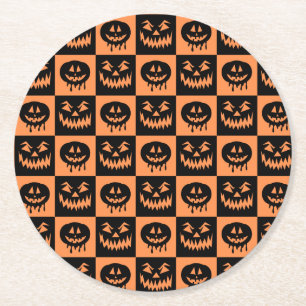 Halloween Pumpkin Ansikte Ghost Spooky Mönster Underlägg Papper Rund