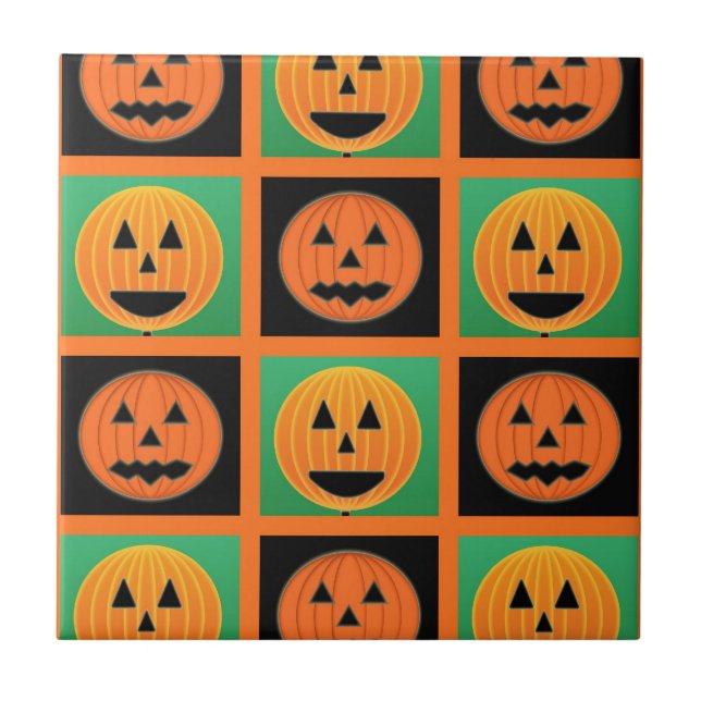 Halloween pumpkin ansikte mönster kakelplatta (Framsidan)